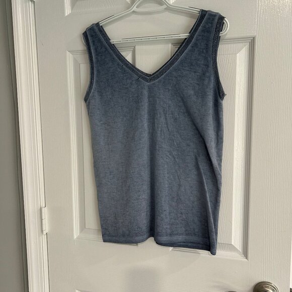FLORA Tops - Women's Knit V Style Tank Top in Light Denim and Sparkle Design- Size M